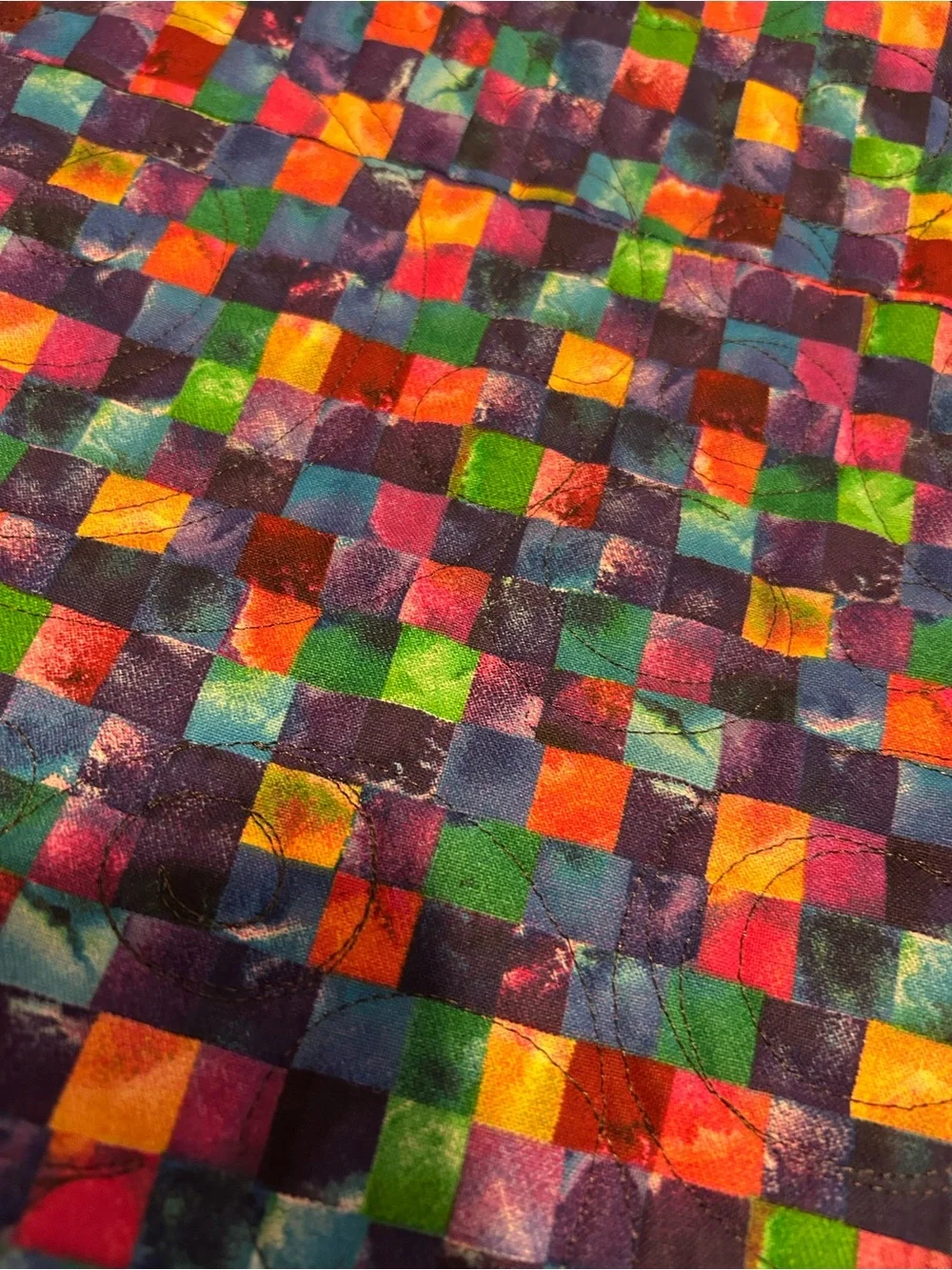 ONE OF A KIND - HANDCRAFTED Black Patchwork Star Quilt with Multicolor Accents